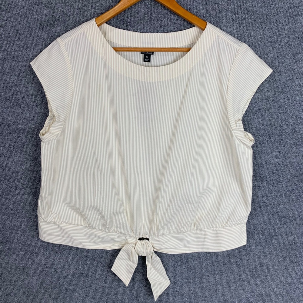 New Patagonia Organic Cotton Seersucker Top Striped Tie‎ Front Crop Top XL